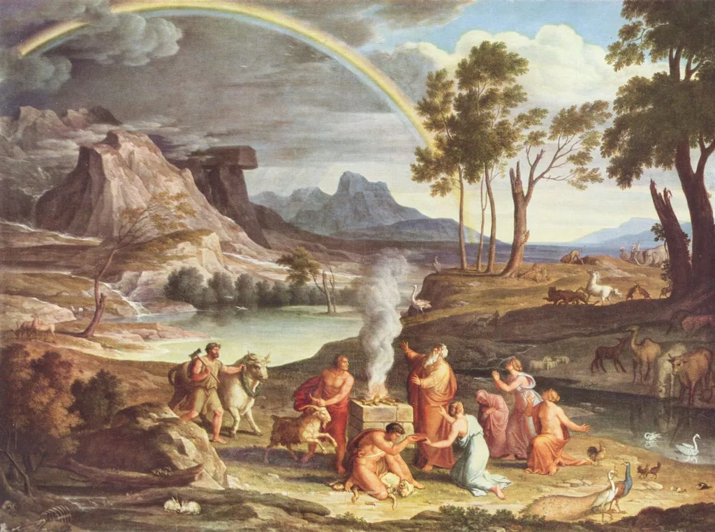Landscape with Noah, Offering a Sacrifice of Gratitude, by Joseph Anton Koch, oil, 1803