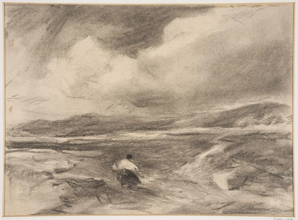 Seascape with a woman on the shore, by David Cox, 1800