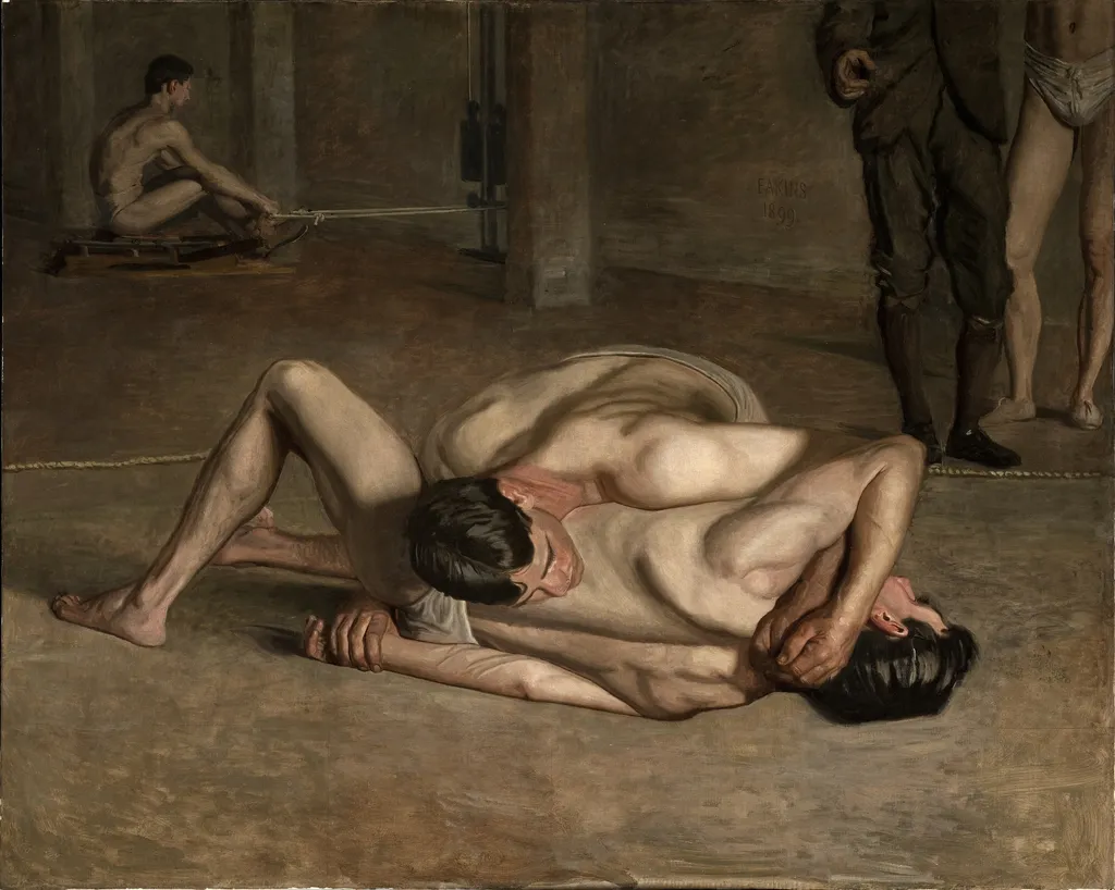 Wrestlers, by Thomas Eakins, oil, 1900