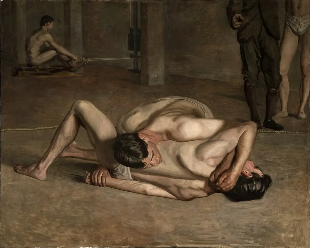 Wrestlers, by Thomas Eakins, oil, 1900