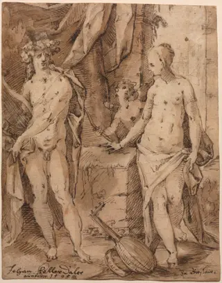 Apollo with Erato and Cupid, by Johann Kellerthaler, 1595