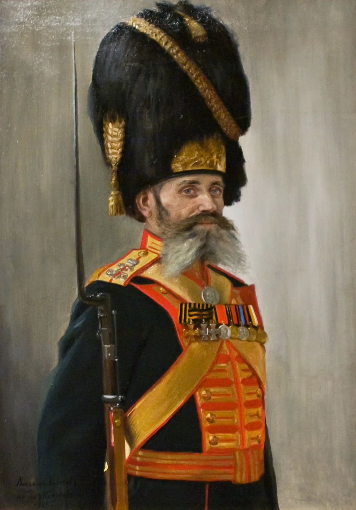 Portrait of the Court Grenadier M. Kulakov, detail