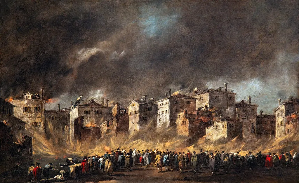 Fire in the oil warehouses at San Marcuola, by Francesco Guardi, oil