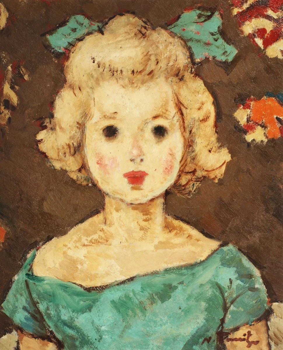 Copil cu fundă verde, detail