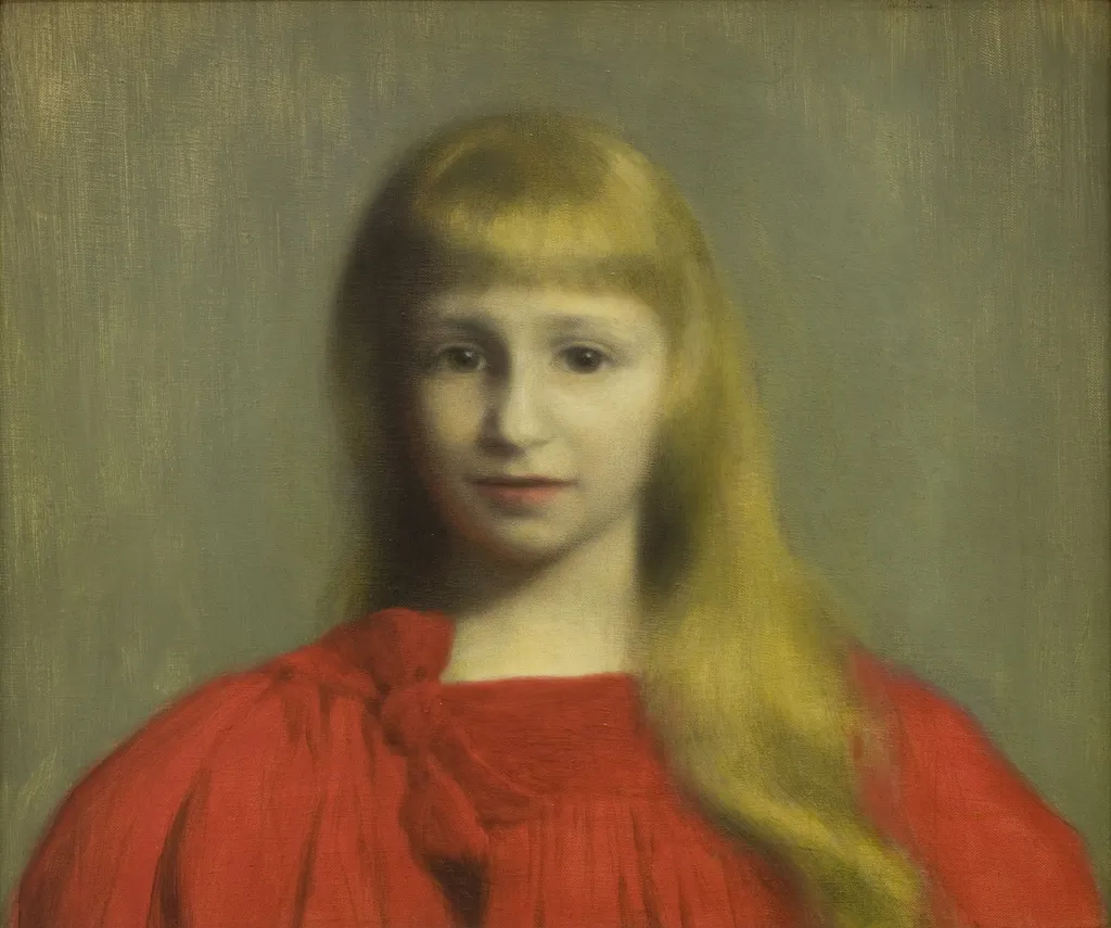Little Girl in Red Dress, by Józef Pankiewicz, oil, 1899