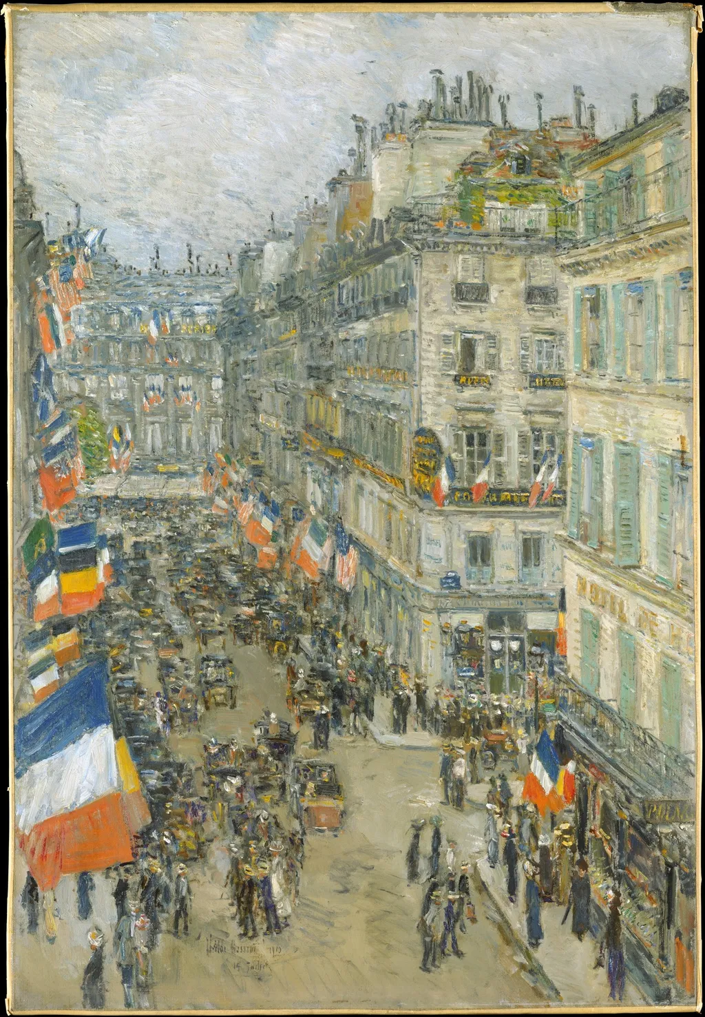 July Fourteenth, Rue Daunou, 1910, by Childe Hassam, oil, 1910