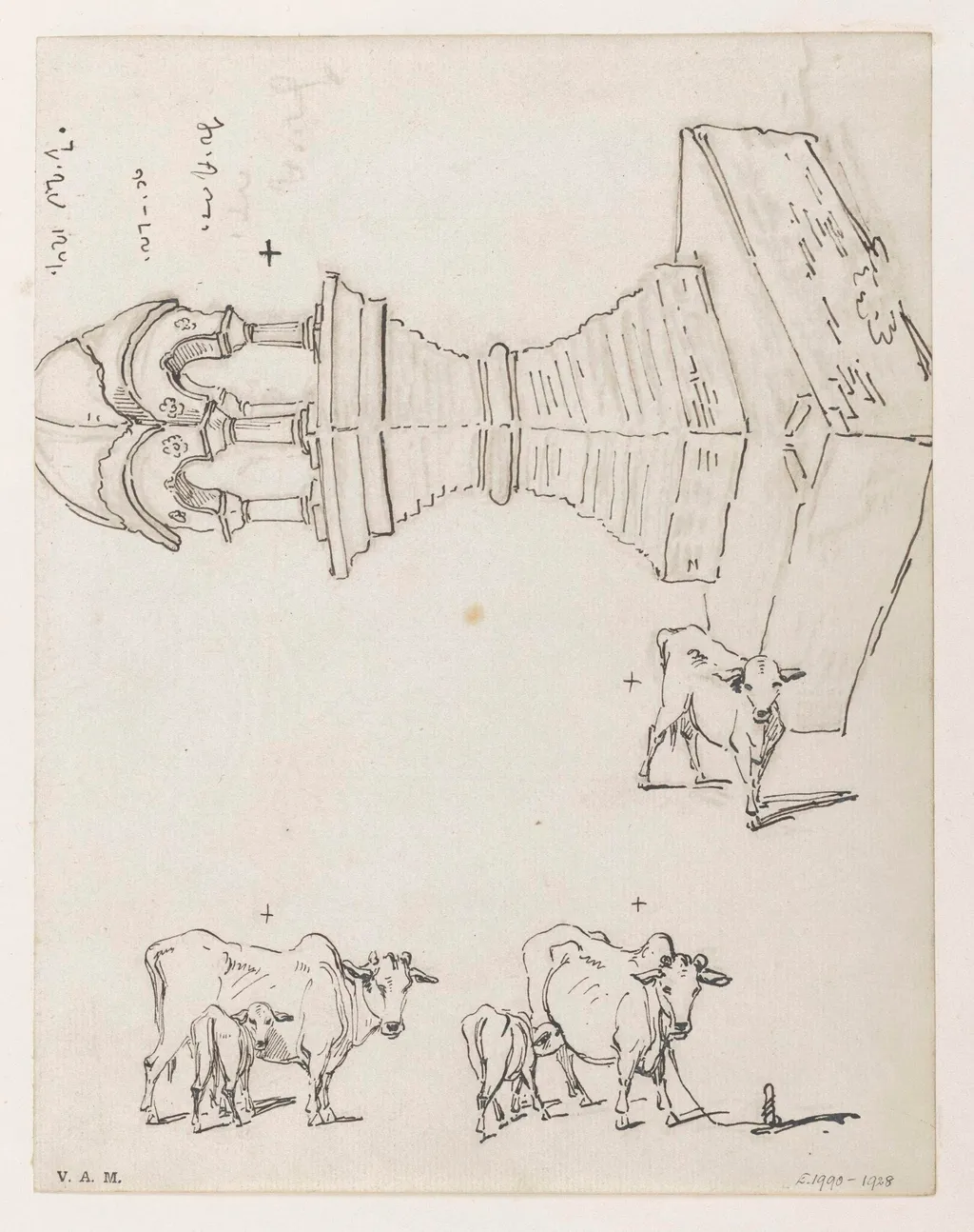 Cows and calves, and an Indian shrine, by George Chinnery, 16