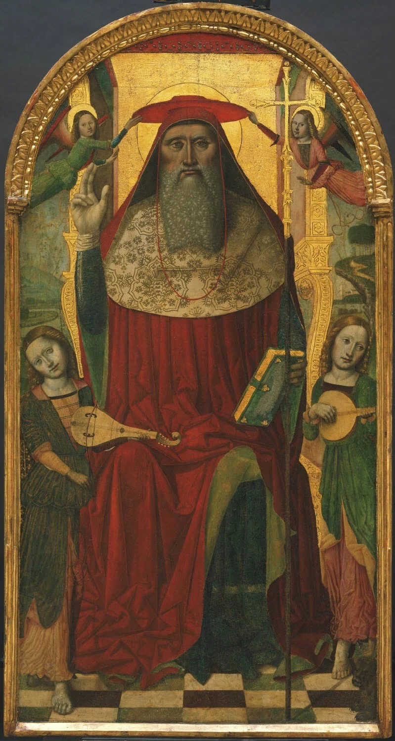 Enthroned Saint Jerome, with Angels, detail