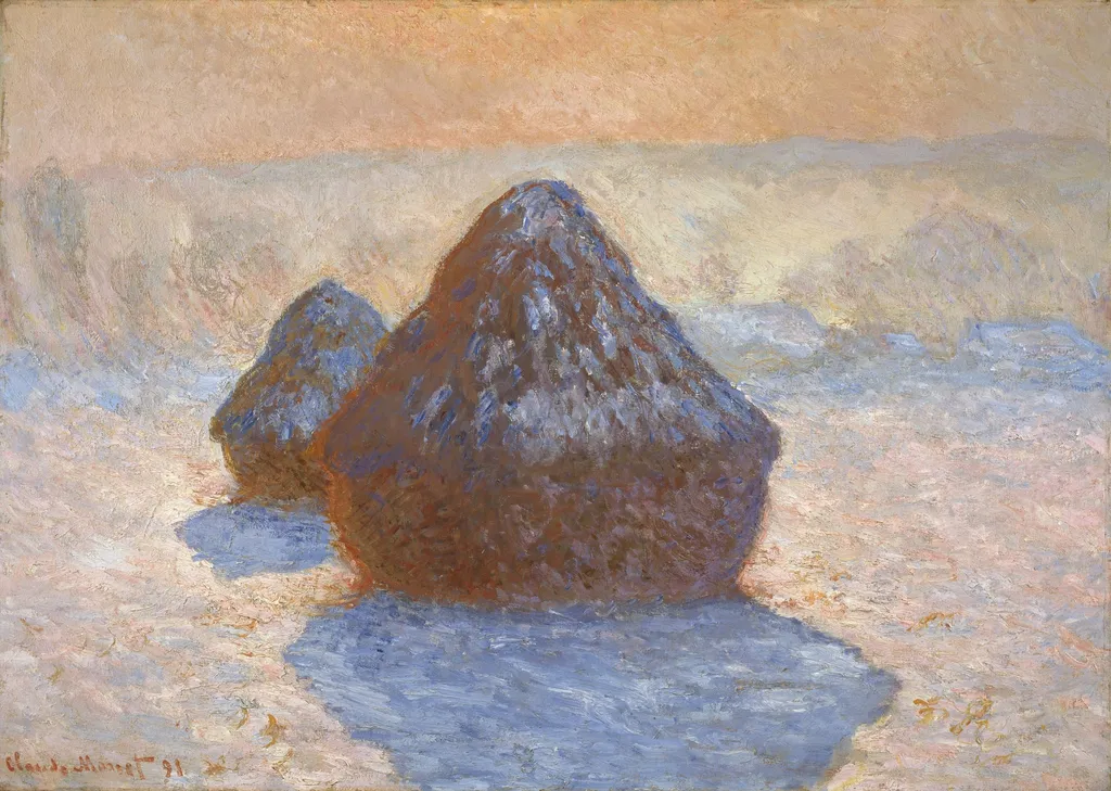 Haystacks: Snow Effect, by Claude Monet, oil, 1896