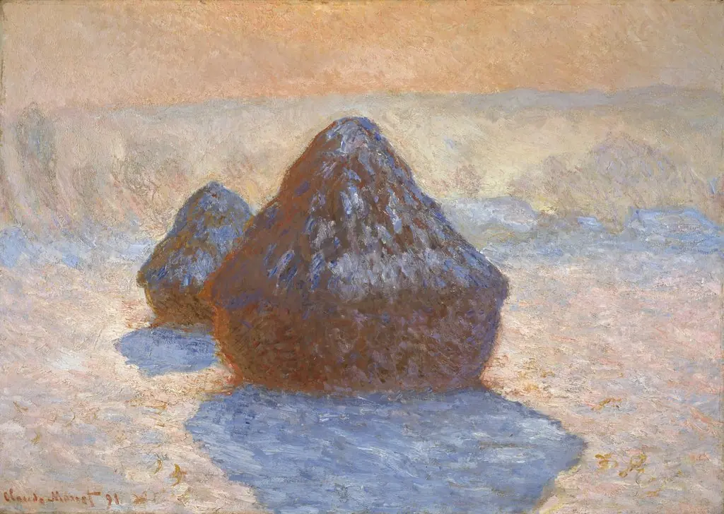 Haystacks: Snow Effect, by Claude Monet, oil, 1896