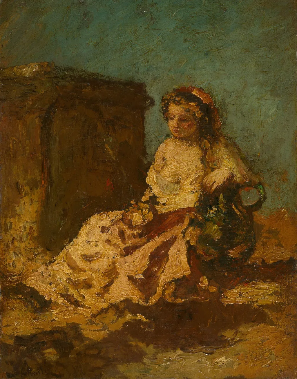 Meditation (Seated Woman), by Adolphe Joseph Thomas Monticelli, oil