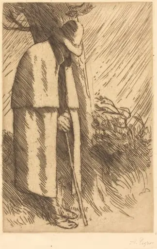 Traveler taking Shelter (Le voyageur a l'abri), by Alphonse Legros, ink, 1874