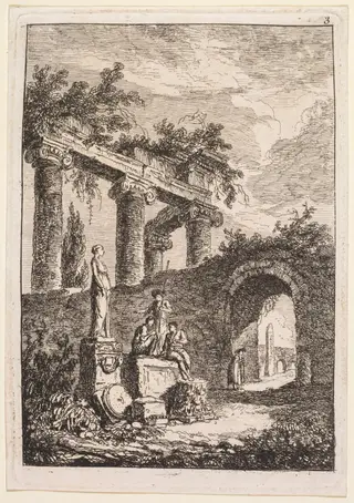 The Statue in Front of Ruins, by Hubert Robert, 1764