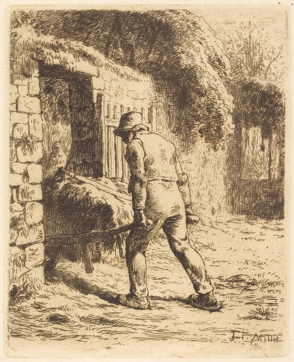 Man with Wheelbarrow (Le paysan rentrant du fumier), by Jean François Millet, ink, 1855