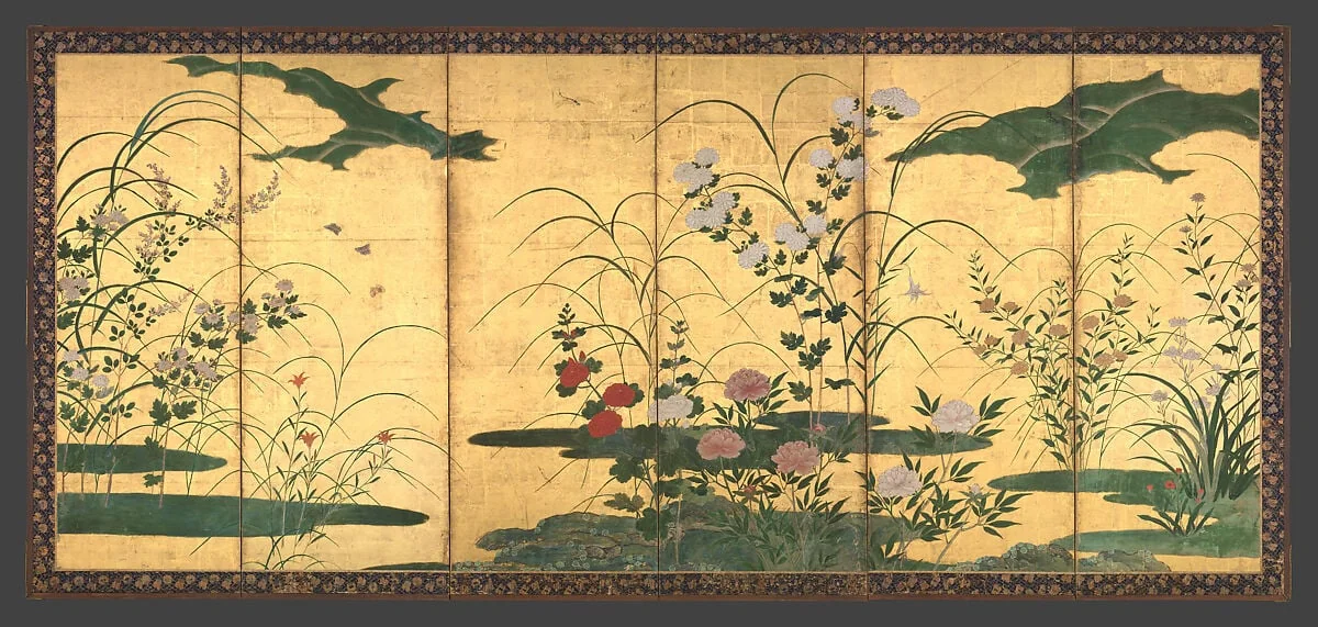 四季花草図屏風|Flowers and Grasses of the Four Seasons, detail