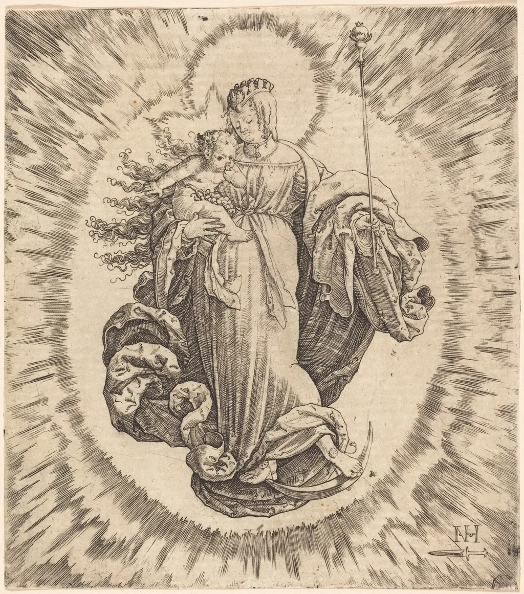 Madonna on a Crescent, by Master N.H. with the Dagger, ink, 1515
