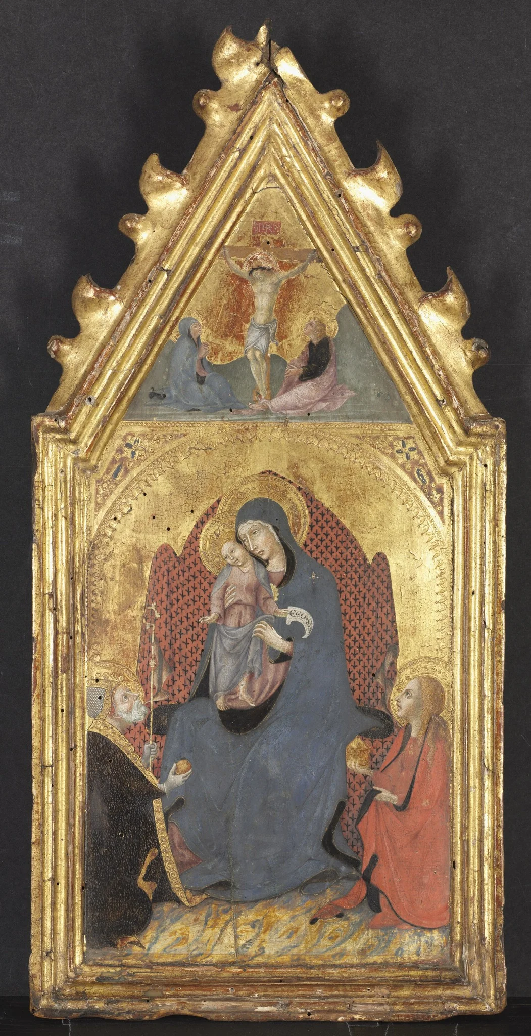 Virgin and Child Adored by Saints Mary Magdalene and Nicolas of Bari; Christ Crucified with the Virgin and Saint John the Evangelist, detail