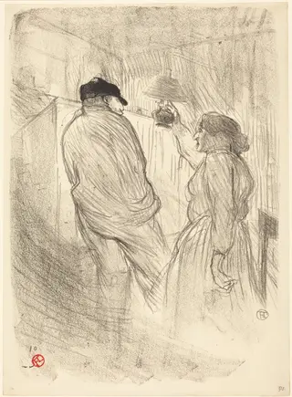 At the Theatre-Libre: Antoine in "L'inquiétude" (Au Théatre-Libre: Antoine dans "L'inquiétude"), by Henri de Toulouse-Lautrec, ink, 1894