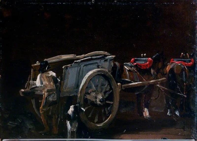 Study of a Cart and Horses with a Carter and a Dog, detail