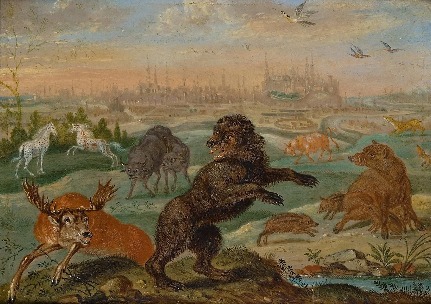 Ansichten aus den vier Weltteilen mit Szenen von Tieren: Krakau, detail