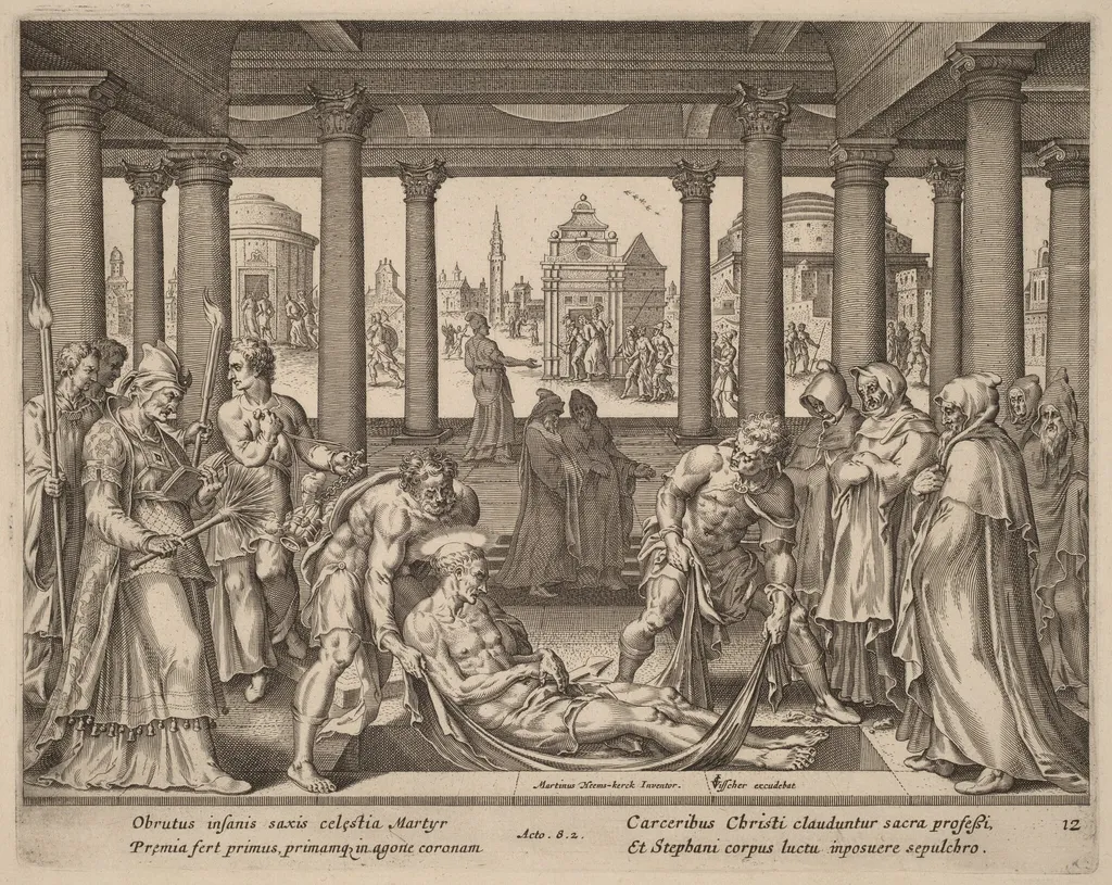 Devout Men Carrying Saint Stephen to His Burial, by Philip Galle, ink, 1574