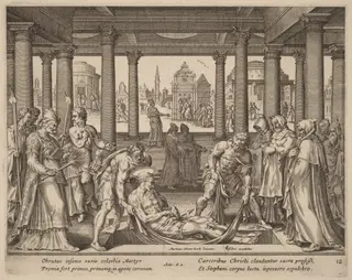 Devout Men Carrying Saint Stephen to His Burial, by Philip Galle, ink, 1574