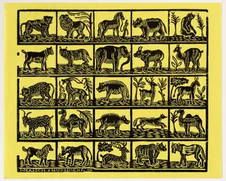 Endpaper with Animals, by Johann Maisch, ink, 1824
