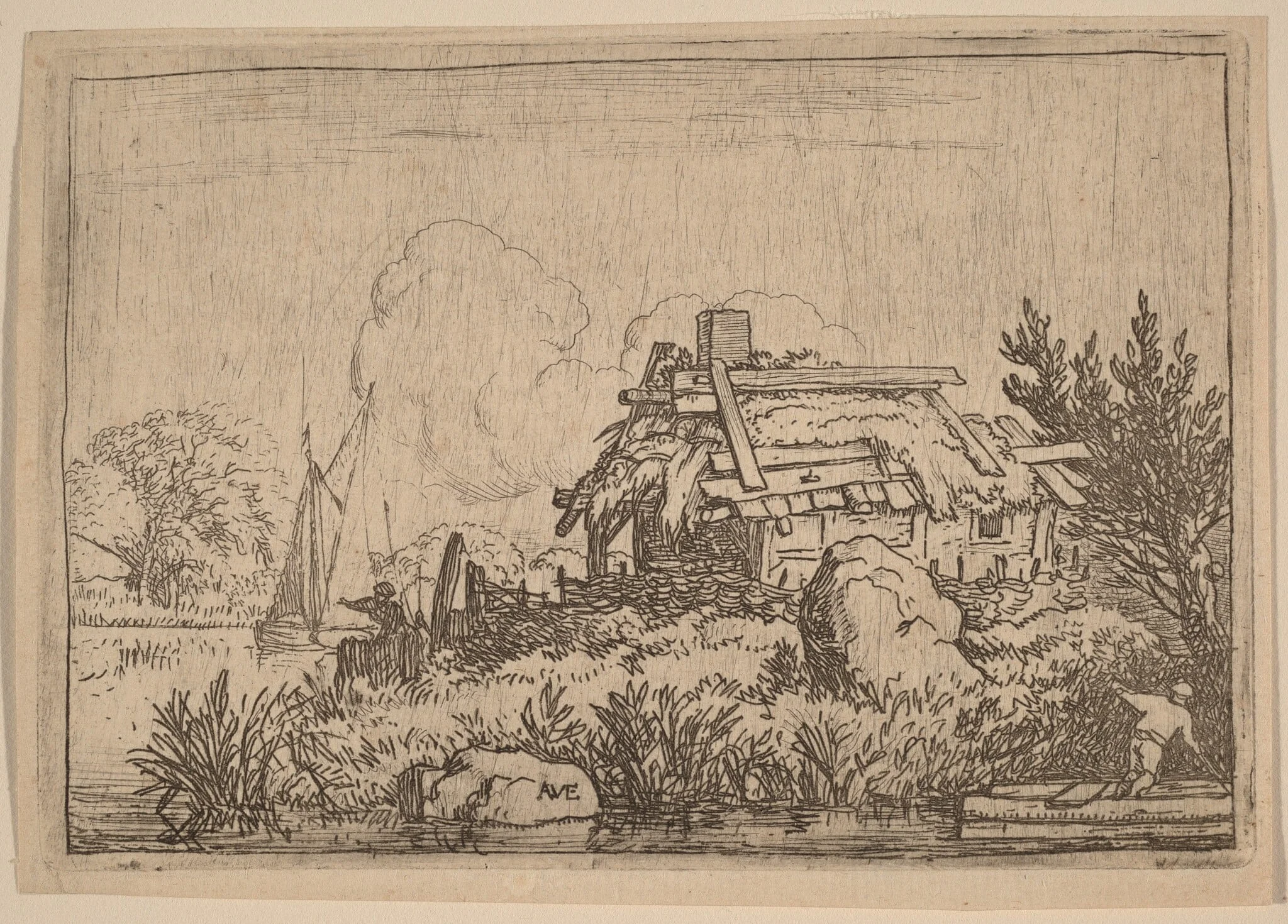 Ruined Cottage, Surrounded by Water, detail