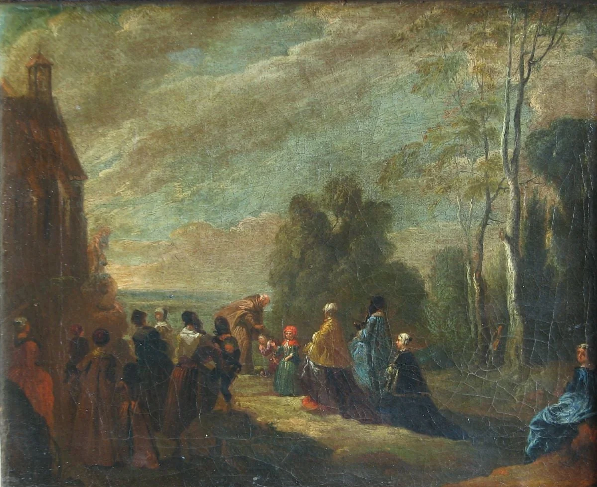 Procesiune și călugăr binecuvântând, detail