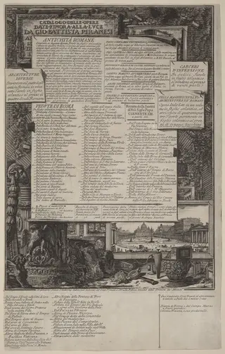 Catalogo delle Opere, by Giovanni Battista Piranesi, ink, 1749