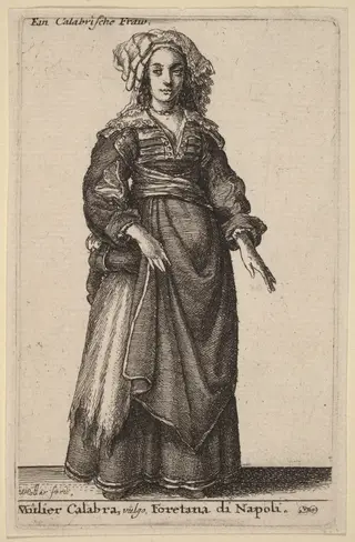 Mulier Calabra, Vulgo, Foretana di Napoli, by Wenceslaus Hollar, ink, 1647