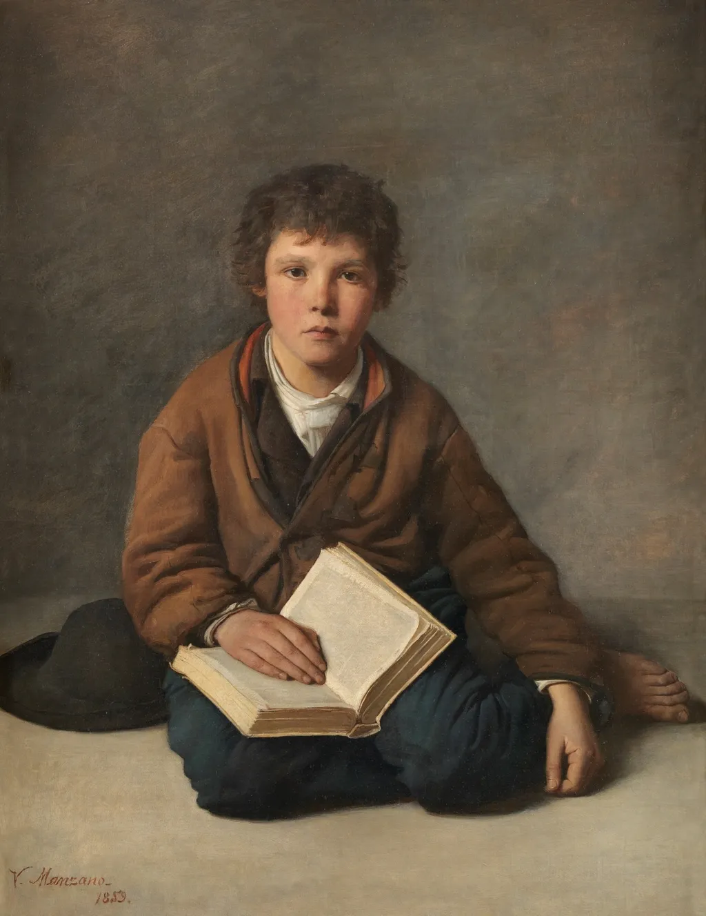 Young Boy Seated, by Víctor Manzano y Mejorada, oil, 1859