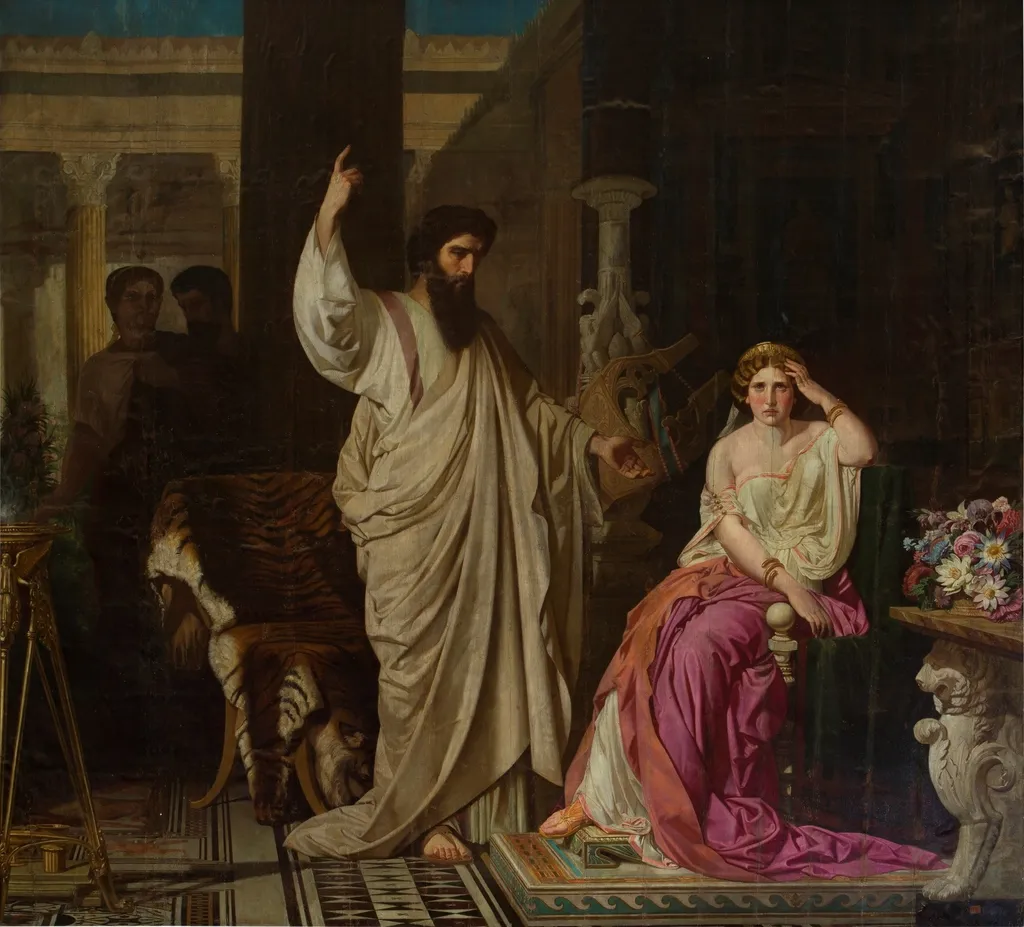 Saint Paul surprised by Nero at the moment of converting Sabina Poppaea, by Isidoro Lozano, oil, 1858