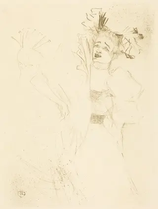 Lender Full Face in "Chilperic" (Lender de face dans "Chilpéric"), by Henri de Toulouse-Lautrec, ink, 1895