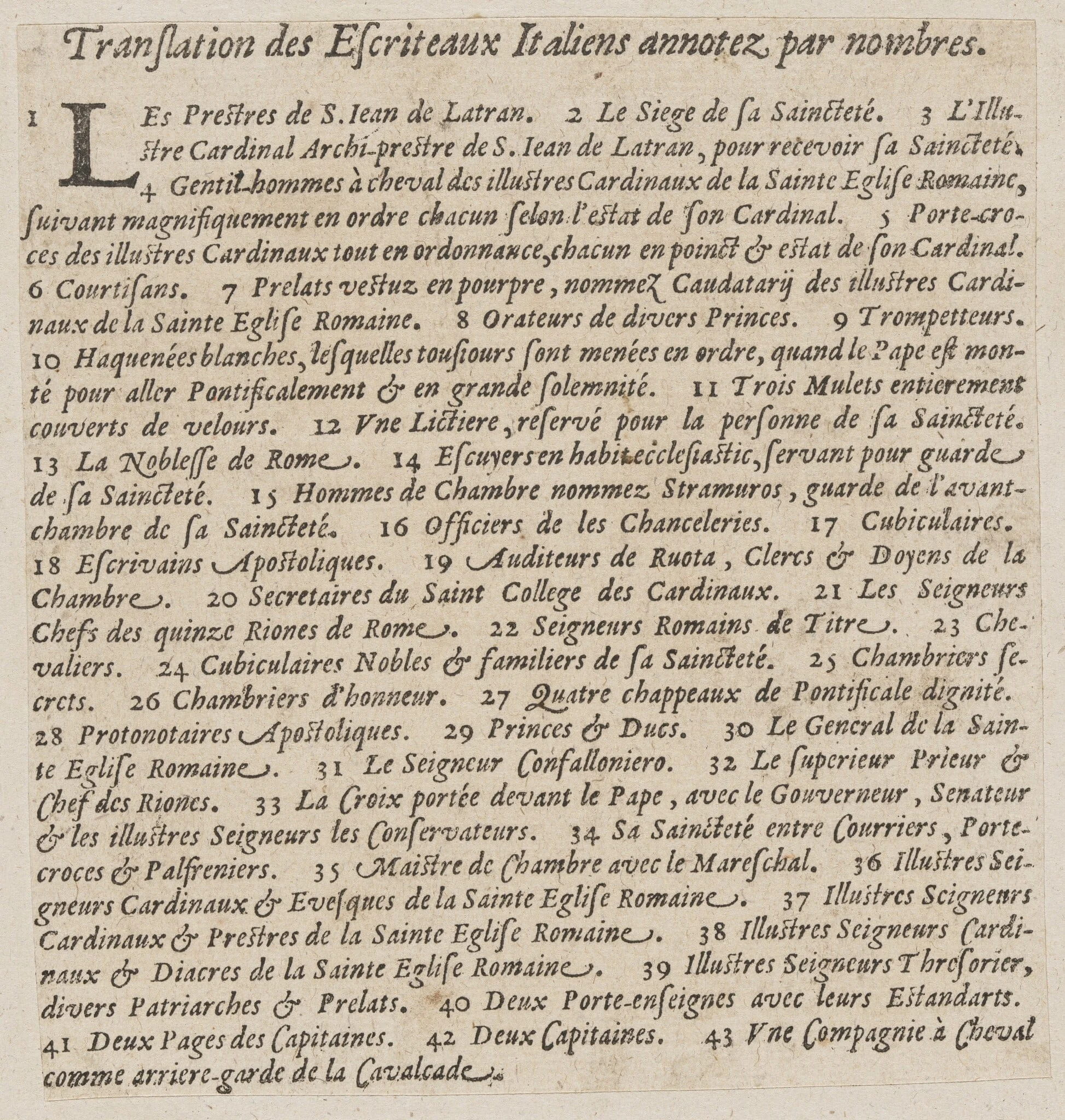 French captions to 'La Calvacatura con le sue Cerimonie', detail