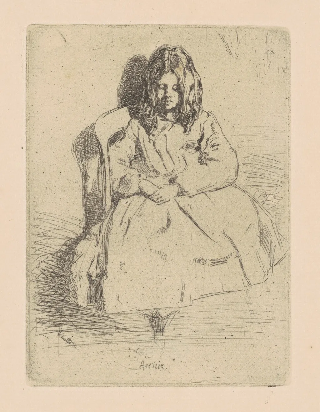Annie, Seated, by James McNeill Whistler, ink, 1858