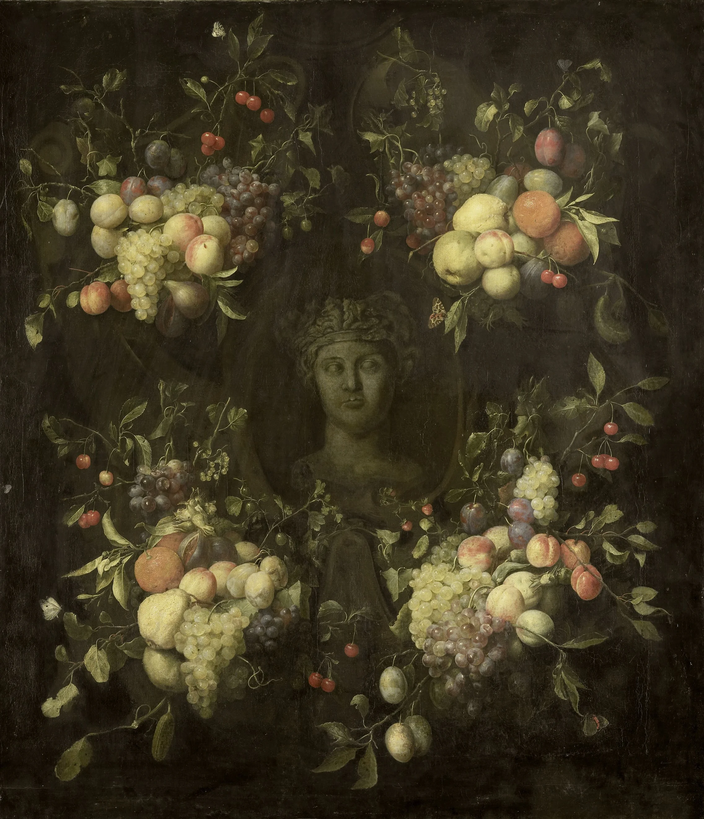 Marble Bust surrounded by a Festoon of Fruit, detail