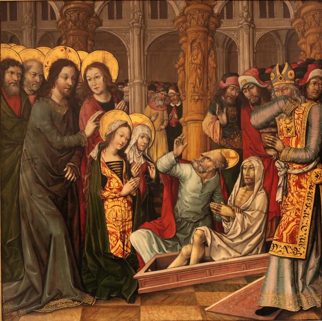 The resurrection of Lazarrus, by Jacquelin de Montluçon, oil, 1498