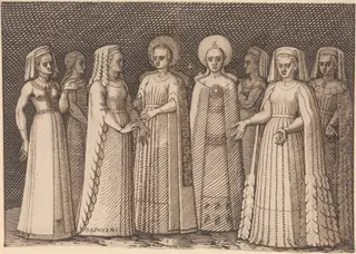 Eight Ladies in Ancient Costumes, by Melchior Lorch, ink, 1570