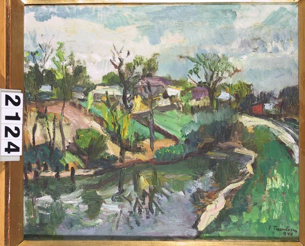 Peisaj cu casă la malul mării, detail