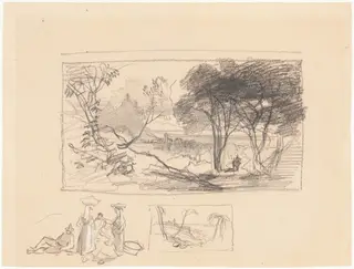Sketches in Italy [recto], by Edward Lear, chalk, 1842