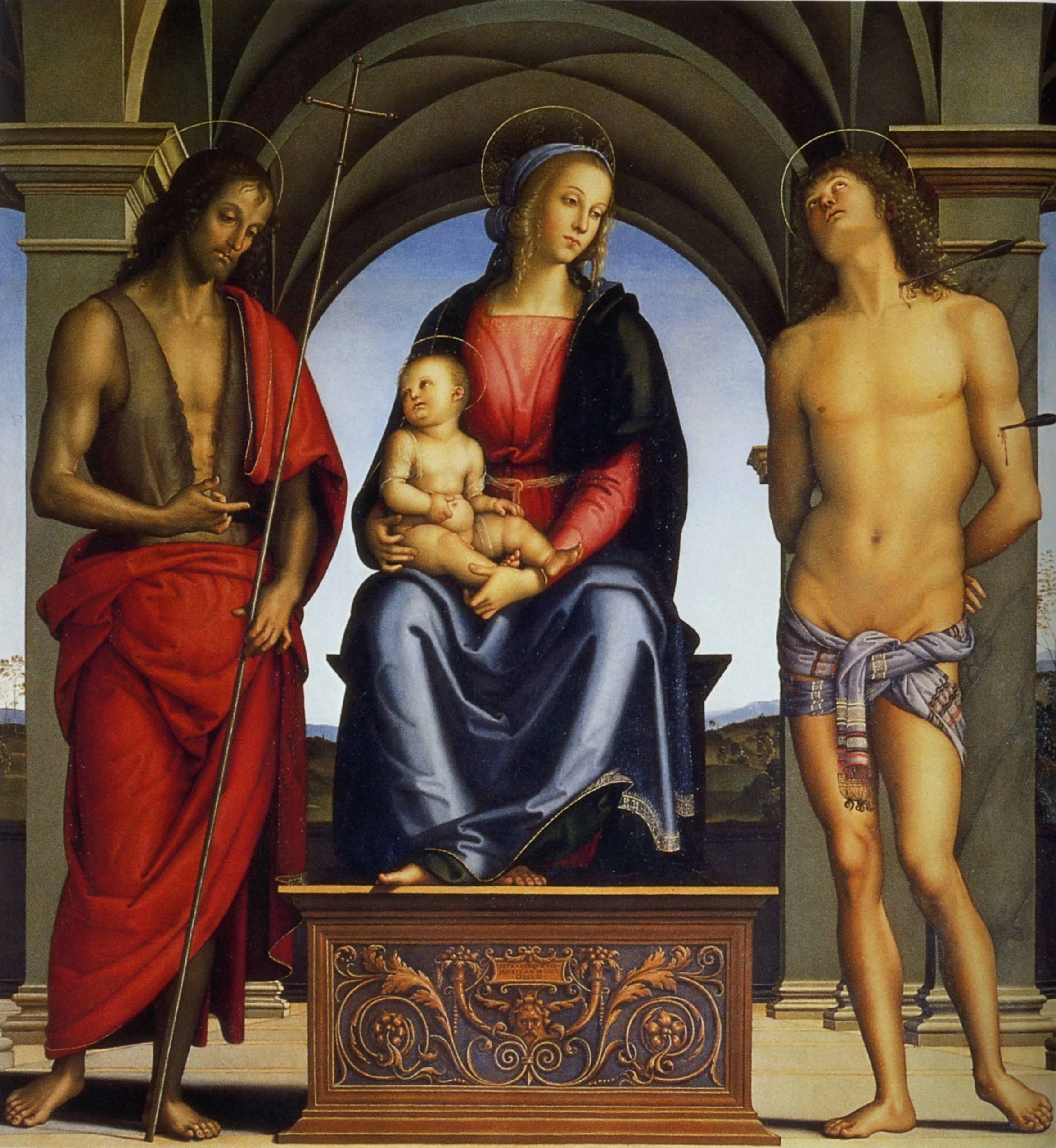 Madonna and Child Enthroned with Saints John the Baptist and Sebastian, detail