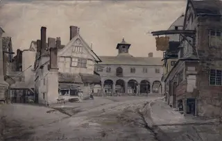 The Market Place, Ross, Herefordshire, by Cornelius Varley, watercolor, 1803