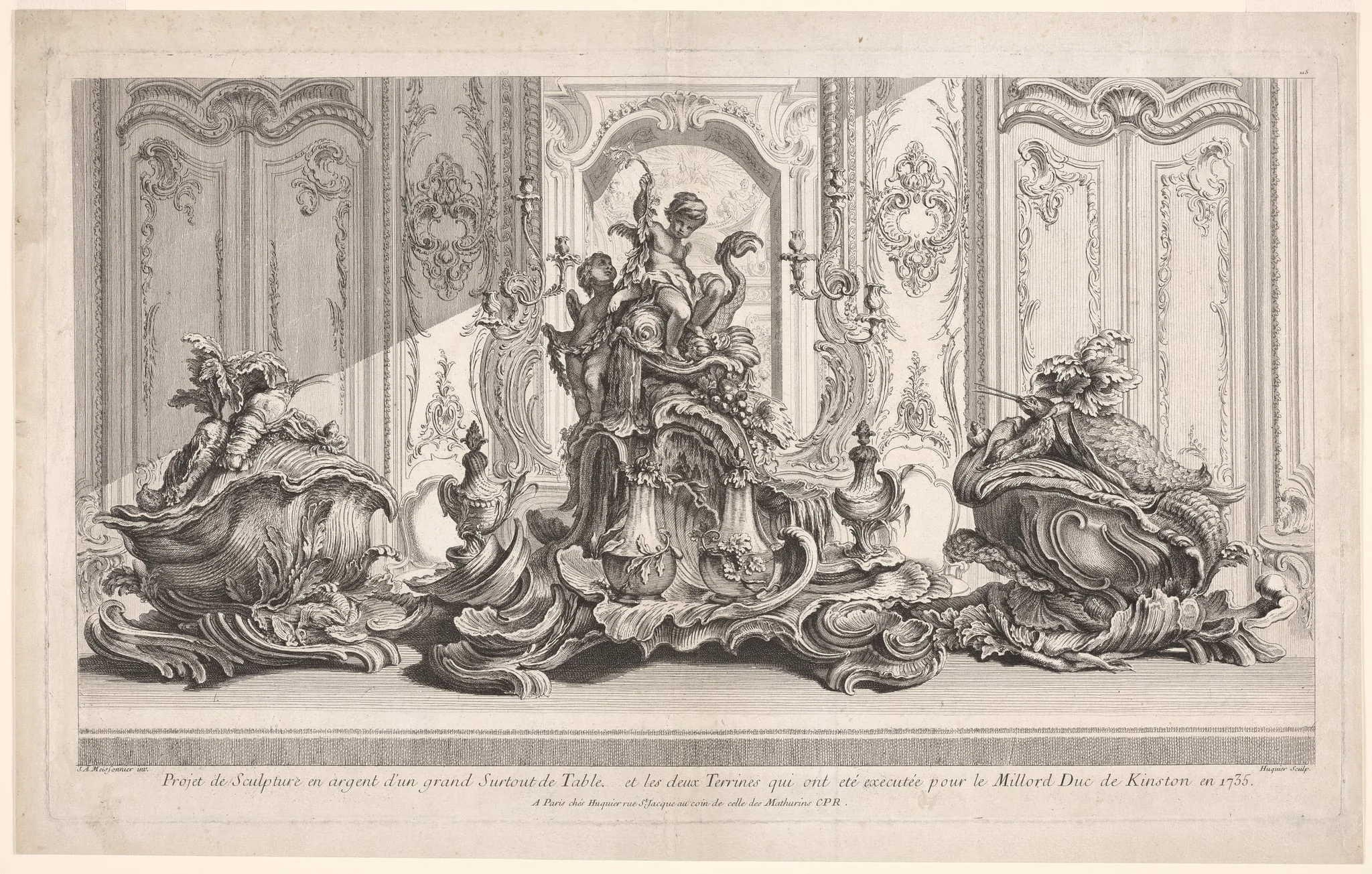 Silver Sculptural Project for a Large Centerpiece and Two Tureens Which Have Been Executed for His Lordship the Duke of Kingston, plate 115 from Works of Juste-Aurèle Meissonier (Oeuvre de Juste-Aurèle Meissonier), detail