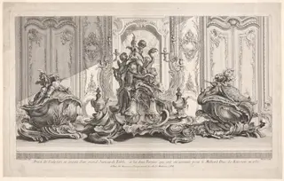 Silver Sculptural Project for a Large Centerpiece and Two Tureens Which Have Been Executed for His Lordship the Duke of Kingston, plate 115 from Works of Juste-Aurèle Meissonier (Oeuvre de Juste-Aurèle Meissonier), by Gabriel Huquier, 1736