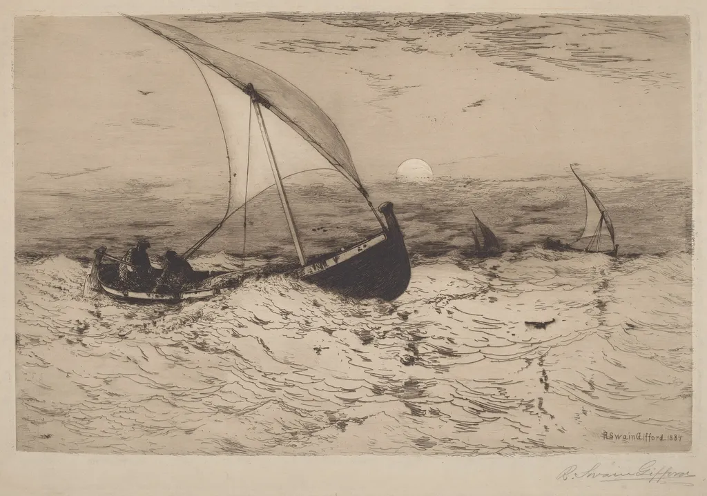 Neapolitan Fishing Boats Returning Home, by Robert Swain Gifford, ink, 1884