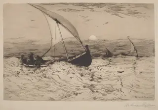 Neapolitan Fishing Boats Returning Home, by Robert Swain Gifford, ink, 1884