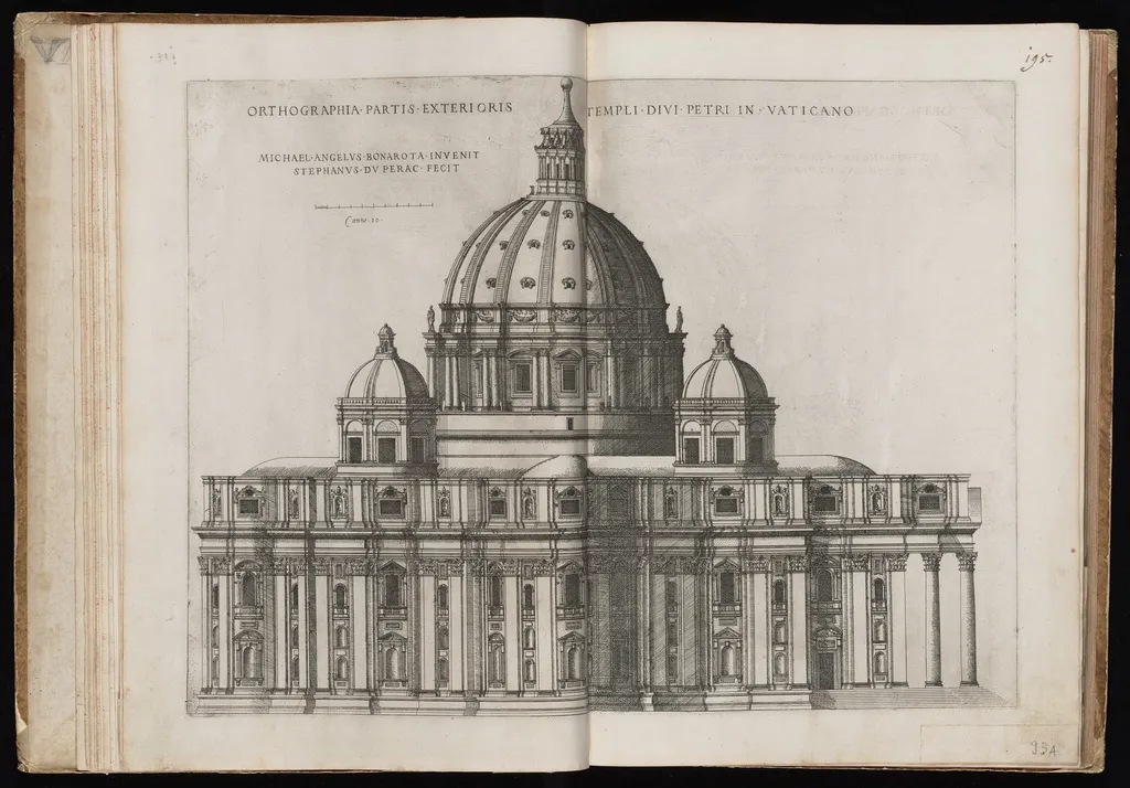 Orthographia Partis Exterioris Templi Divi Petri [Exterior View of Saint Peter's Basilica], by Étienne Dupérac, ink, 1544