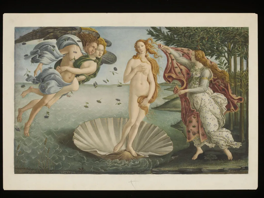 Copy after the Birth of Venus by Sandro Botticelli in the Uffizi (Florence), by Sandro Botticelli, watercolor