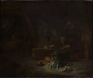 Interior of a Kitchen, by Willem Kalf, oil, 1642